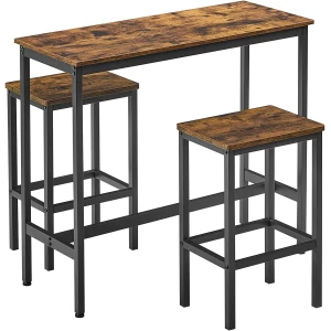 Rustikt Barbord med 2 Barstoler – Vintage Design i Brun og Svart for Hjemmets Koselige Krok