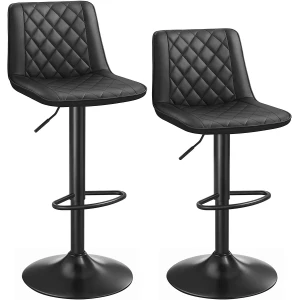 Ergonomiske barstoler i sett á 2 – Justerbare med ryggstøtte og fotstøtte, svart lær 88,5-108,5 cm
