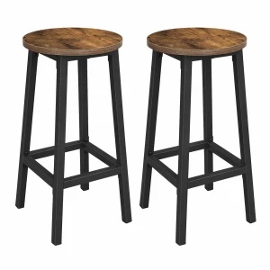 Barstoler sett med 2 – Runde barpaller i industriell design, brun og svart - Setehøyde 65 cm