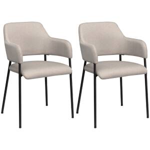2 Spisestuestoler sett i linlook – buet ryggstøtte, armlener og stålramme, beige