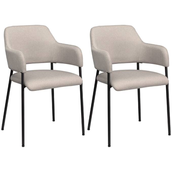 2 Spisestuestoler sett i linlook – buet ryggstøtte, armlener og stålramme, beige