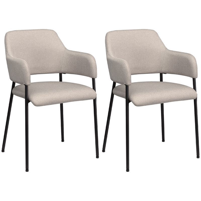 2 Spisestuestoler sett i linlook – buet ryggstøtte, armlener og stålramme, beige