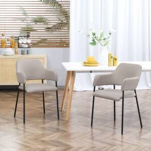 2 Spisestuestoler sett i linlook – buet ryggstøtte, armlener og stålramme, beige