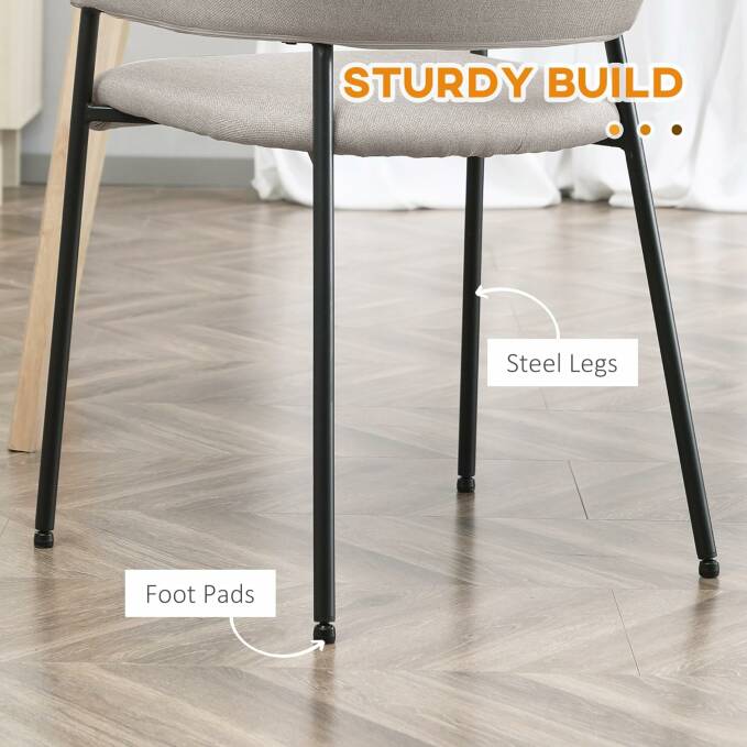 2 Spisestuestoler sett i linlook – buet ryggstøtte, armlener og stålramme, beige