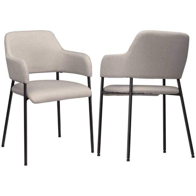 2 Spisestuestoler sett i linlook – buet ryggstøtte, armlener og stålramme, beige