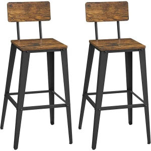 Industrielle Barstoler – Sett med 2, Solid Design med Fotstøtte for Kjøkkenøyer og Barbord - 74 cm