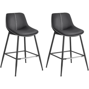 Ergonomiske Barstoler i Sort med Metallbeskyttet Fotstøtte – Sett med 2 - 62 cm