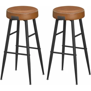 Sett med 2 Barstoler – Raffinert Design i Karamellbrunt PU-lær 51,6 x 51,6 x 76,2 cm