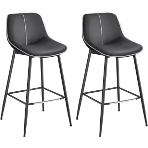 Ergonomiske Barstoler i Svart med Metallbeskyttet Fotstøtte – Sett med 2 - 73 cm