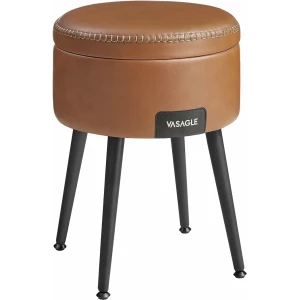 Allsidig Puff med Oppbevaring i Karamellbrunt PU-skinn – Perfekt som Sminkepall, Fotstøtte eller Sidebord