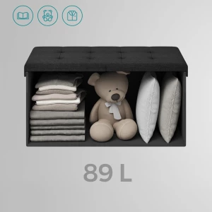 Sittebenk med Oppbevaring og Sammenleggbart Lokk – Svart