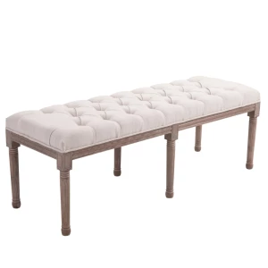 Elegant Retrobenk med Polstret Sittepute og Gummitreben - Beige