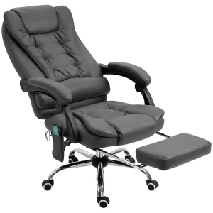 Ergonomisk Kontorstol med Vibrasjonsmassasje, Svankvarme og Fotstøtte i Mørkegrå Mikrofiber