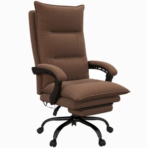 Ergonomisk Kontorstol med Massasje og Fotstøtte – Brun Mikrofiber