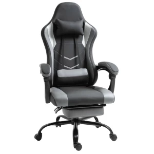 Ergonomisk Kontorstol med PU-lær og Justerbart Fotstøtte, Svart