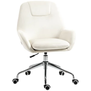 Ergonomisk Kontorstol med Sammetslook og Justerbar Høyde, Kremhvit