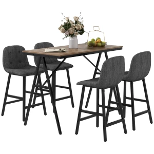 Elegant 5-delt Barbordsett med Bord og 4 Krakker – Mørkegrå Linlook og Stabil Design