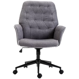 Ergonomisk Kontorstol med Linneaktig Stoff og Justerbar Høyde – Mørk Grå