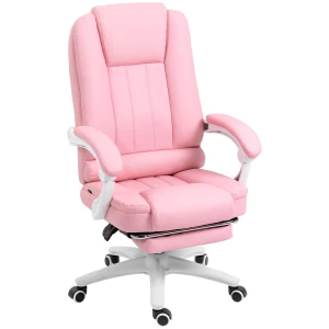Ergonomisk Kontorstol med Justerbart Ryggstøtte og Uttrekkbart Fotstøtte – Rosa/Hvit