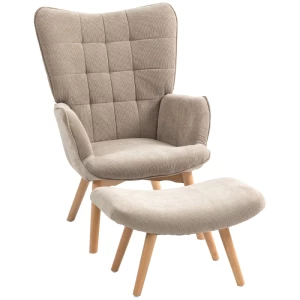 Elegant Lenestol med Puff – Manchesterlook og Ben i Bøk