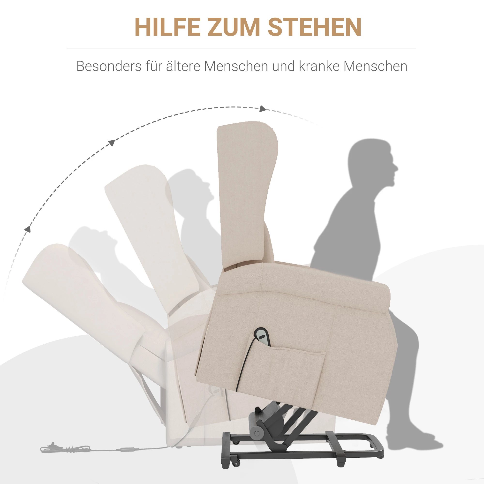 Elegant Elektrisk Relaxstol med Justerbart Ryggstøtte og Fotstøtte – Kremfarget - Bilde 6