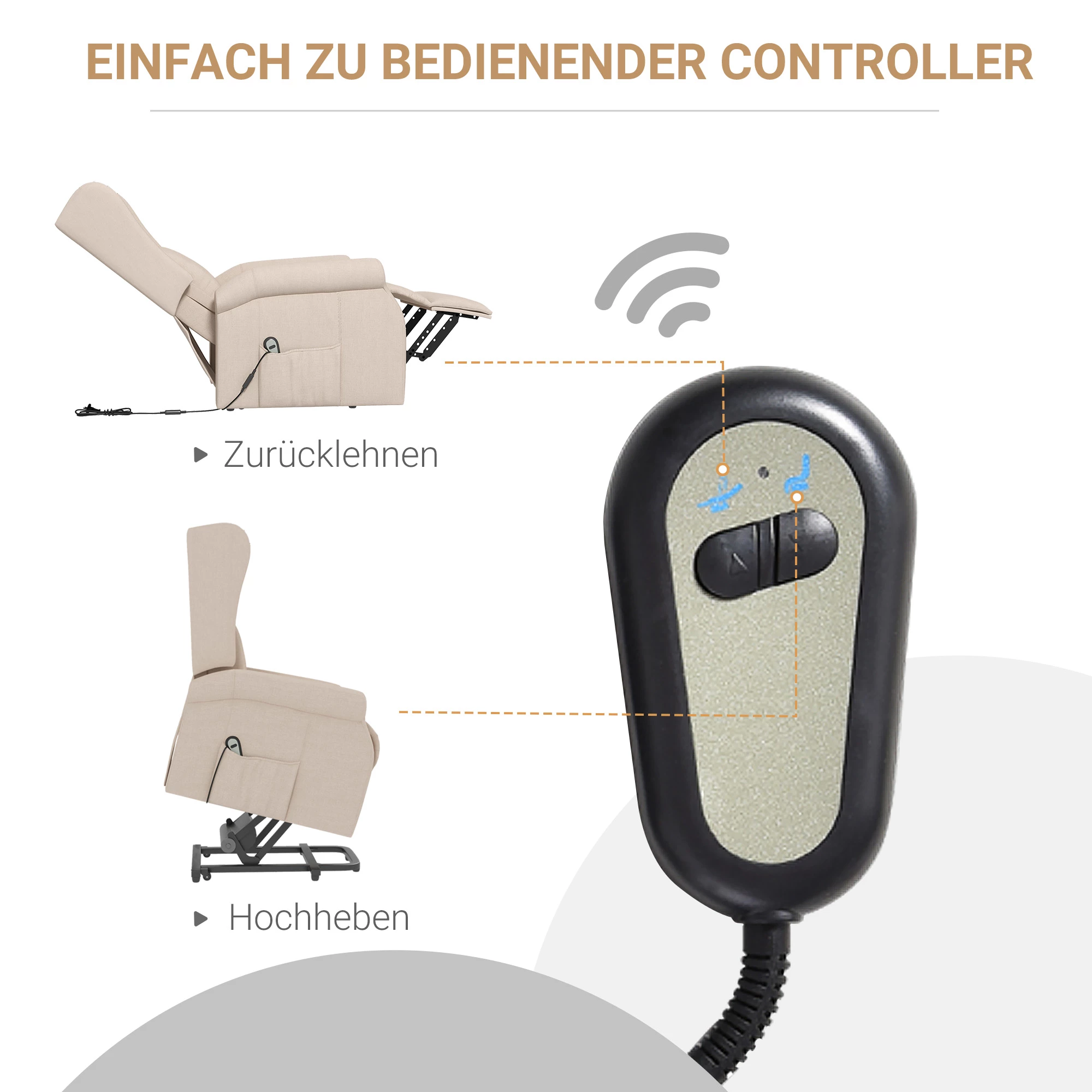 Elegant Elektrisk Relaxstol med Justerbart Ryggstøtte og Fotstøtte – Kremfarget - Bilde 7