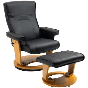 Elegant Recliner med Fotpall og 360° Rotasjon – Komfortabel og Stilren i Svart Kunstlær