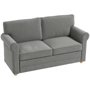 2-seters Sofa i Linstoff-imitasjon – Mørkegrå med ben i Bøketre