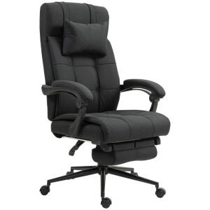 Ergonomisk kontorstol med fot- og nakkestøtte – svart linstoff-look