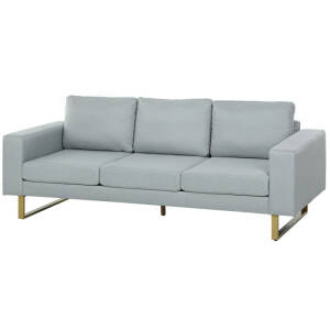 3-seters Sofa i Lysegrå Linstoff-imitasjon med Bronsefargede Ben – 200 × 82 × 78 cm