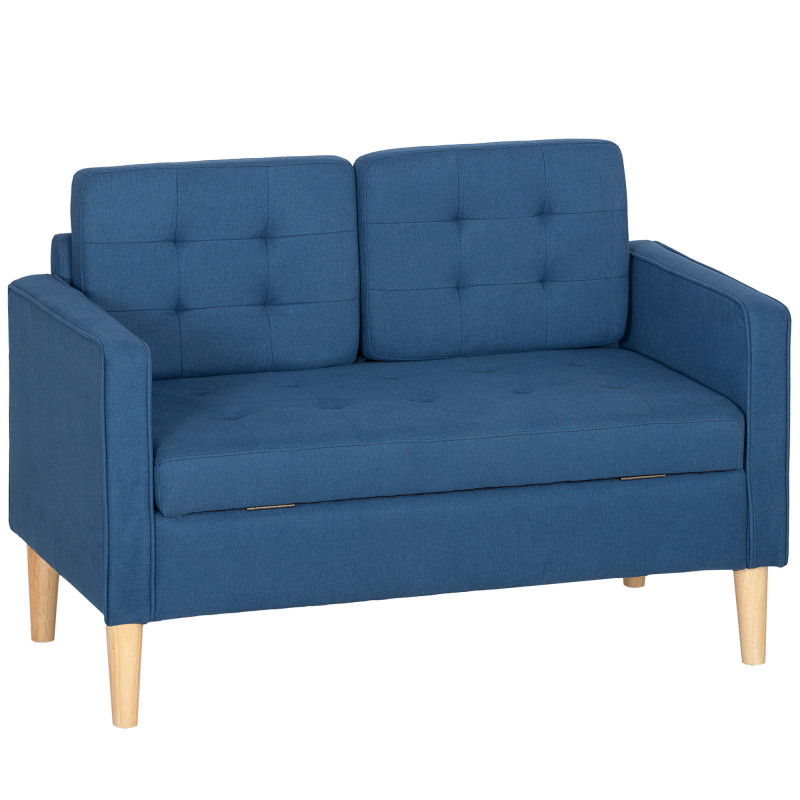 Elegant 2-seters sofa – Blå med skjult oppbevaring og knapper