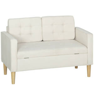 Elegant 2-seters sofa – Kremhvit med oppbevaring og treben
