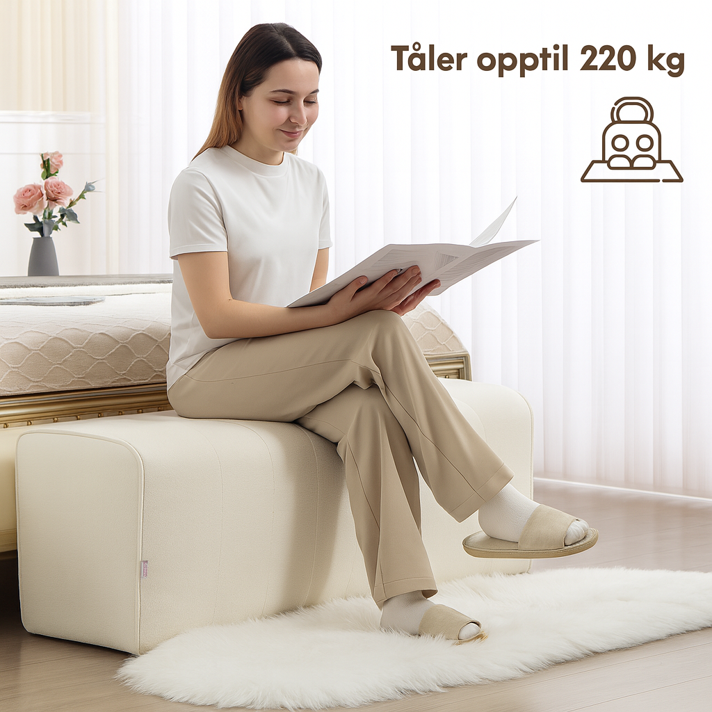 Elegant sengbenk – Kremhvit linlook med kanalquiltet mønster - Bilde 3