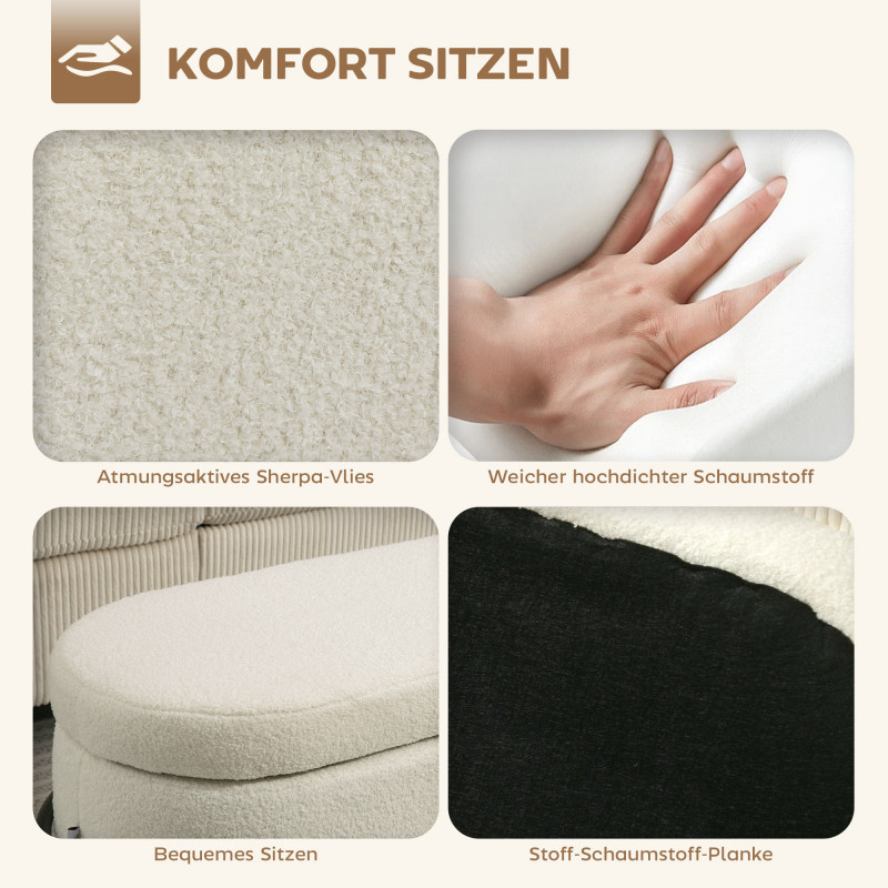 Elegant sittebenk med oppbevaring – Oval design i kremhvit teddyfleece og sorte stålben - Bilde 5