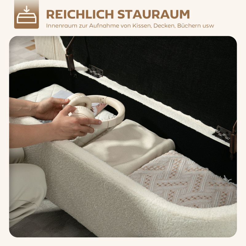 Elegant sittebenk med oppbevaring – Oval design i kremhvit teddyfleece og sorte stålben - Bilde 7