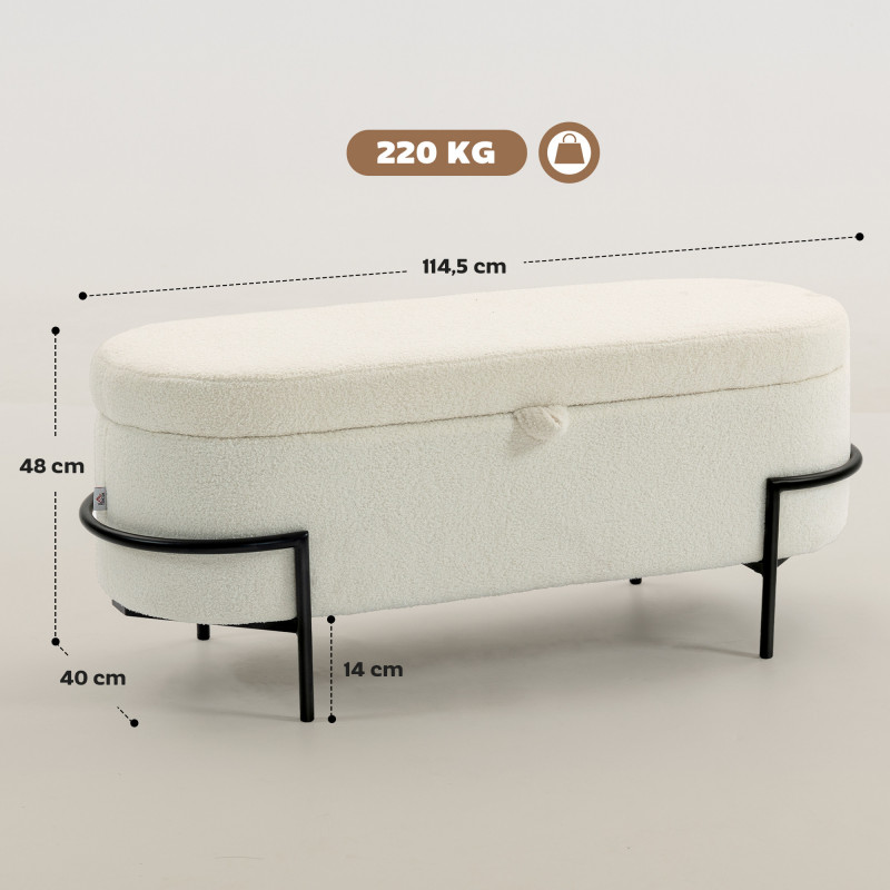 Elegant sittebenk med oppbevaring – Oval design i kremhvit teddyfleece og sorte stålben - Bilde 8
