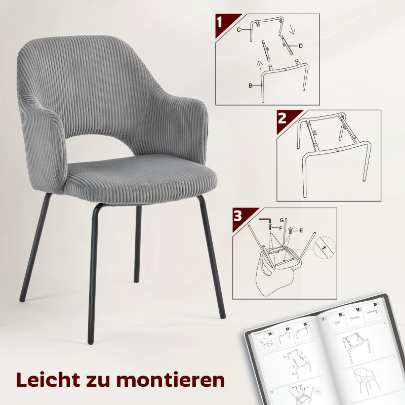 Elegant Spisestol – Grå cord med moderne Wannen-design - Bilde 4