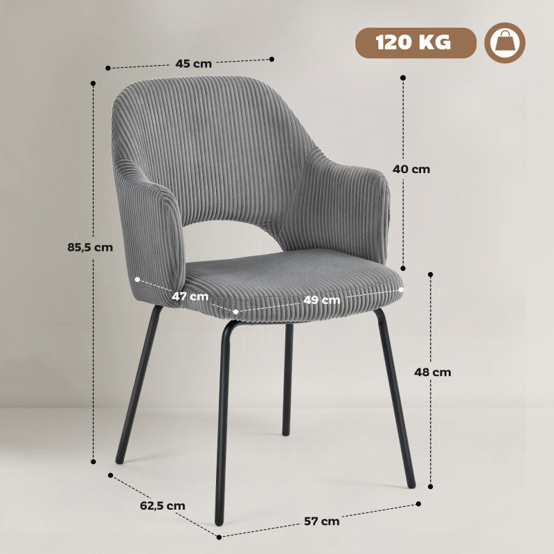 Elegant Spisestol – Grå cord med moderne Wannen-design - Bilde 8