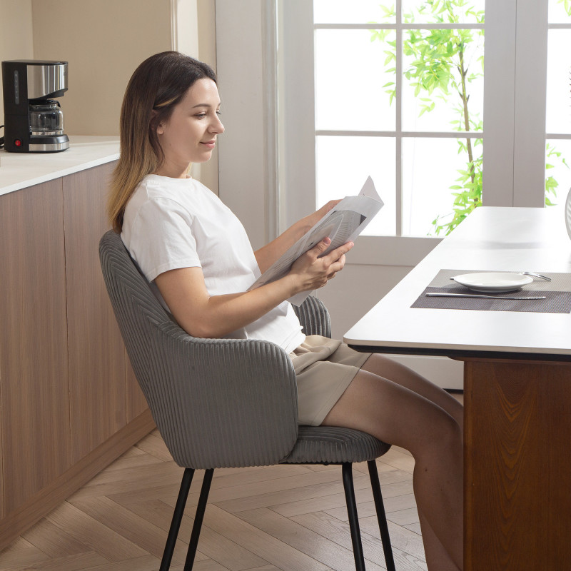 Elegant Spisestol – Grå cord med moderne Wannen-design - Bilde 2