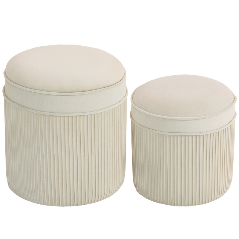 Elegante oppbevaringskrakker 2-pk – Kremhvit fløyel med rund design