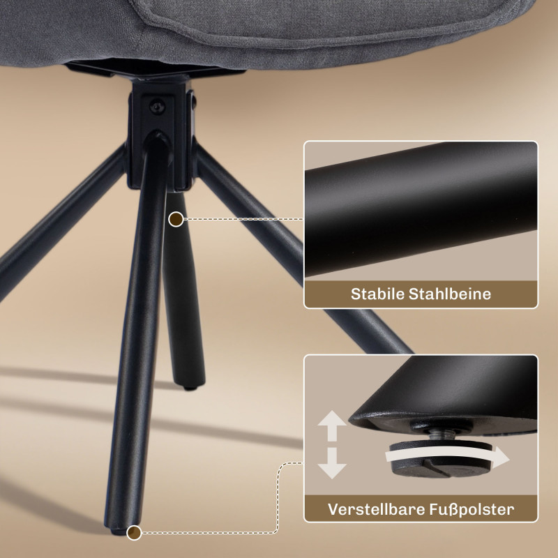 Elegante spisestoler 2-pk – Mørkgrå fløyel, roterbare og komfortable - Bilde 4