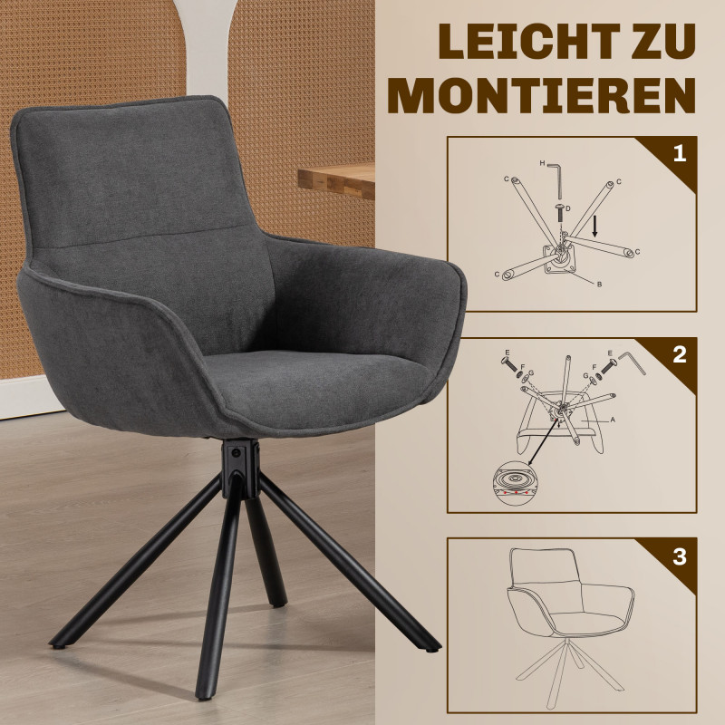 Elegante spisestoler 2-pk – Mørkgrå fløyel, roterbare og komfortable - Bilde 5