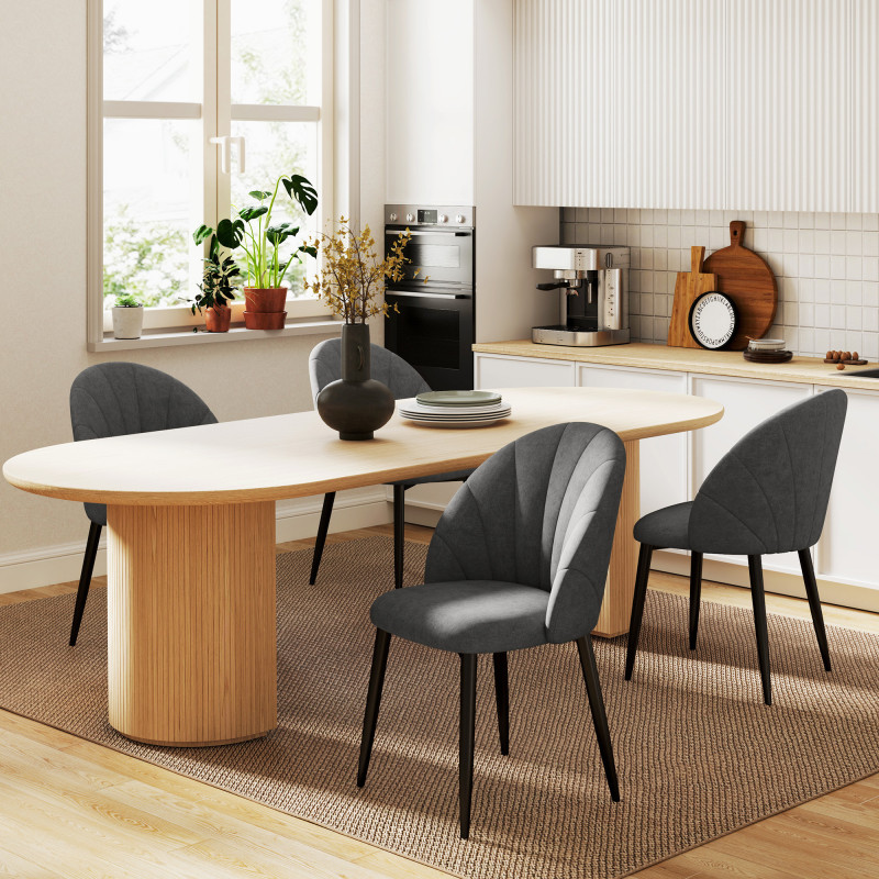 Elegante Spisestoler 4-pk – Mørkgrå Fløyel & Sorte Stålben - Bilde 9