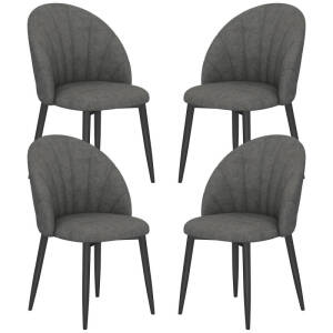 Elegante Spisestoler 4-pk – Mørkgrå Fløyel & Sorte Stålben