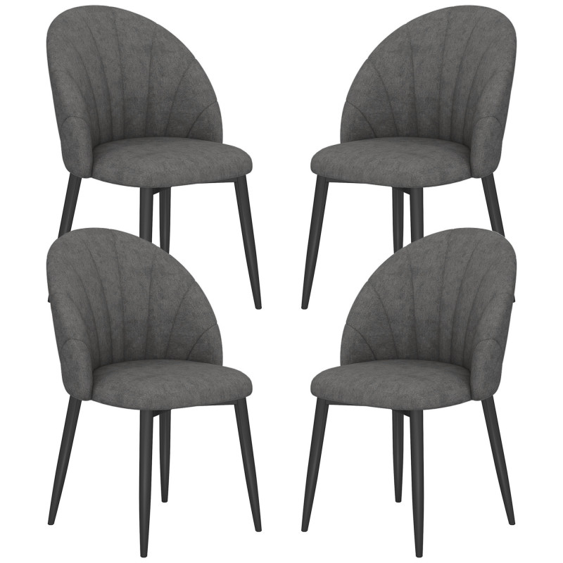 Elegante Spisestoler 4-pk – Mørkgrå Fløyel & Sorte Stålben