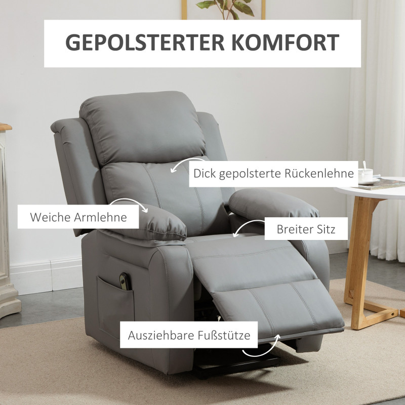 Elektrisk Løftestol Grå – Recline & Fothviler, Seniorvennlig Komfort - Bilde 4