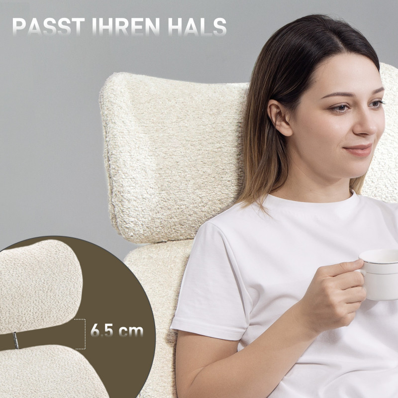 Ergonomisk kontorstol – Gråhvit teddy med justerbar nakkestøtte