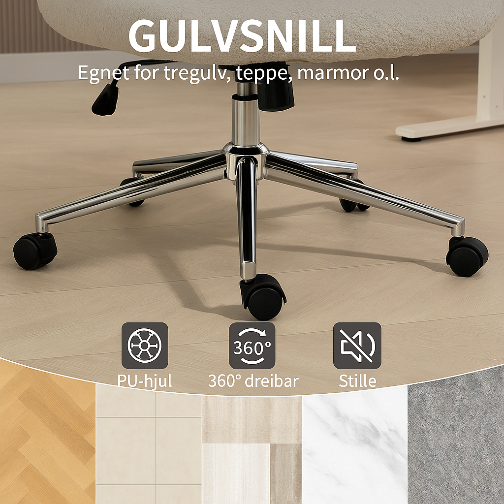 Ergonomisk kontorstol – Gråhvit teddy med justerbar nakkestøtte - Bilde 9