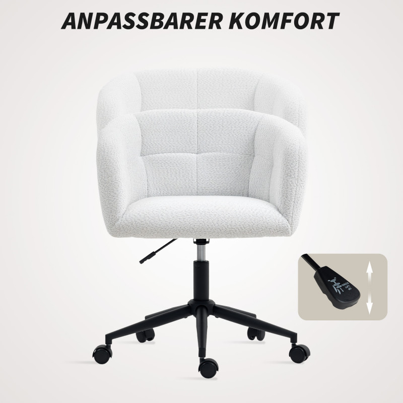 Komfortabel ergonomisk kontorstol – Kremfarget fløyel-linlook med justerbar høyde - Bilde 4