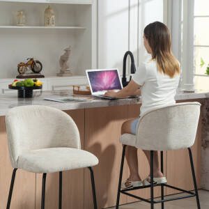 Alternative view of Komfortable Barstoler 2-pk – Beige Chenille med ryggstøtte (68 cm)